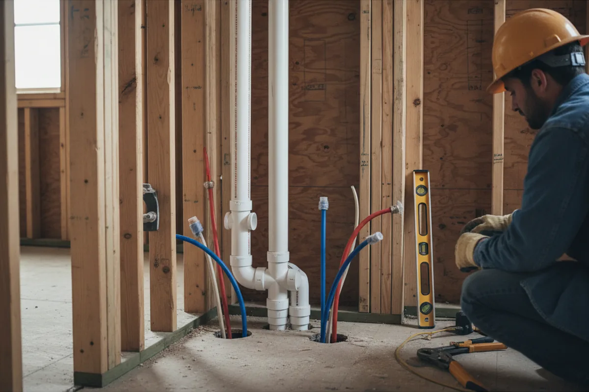 Drain and supply rough-in during Sump Pump Repair in Marne